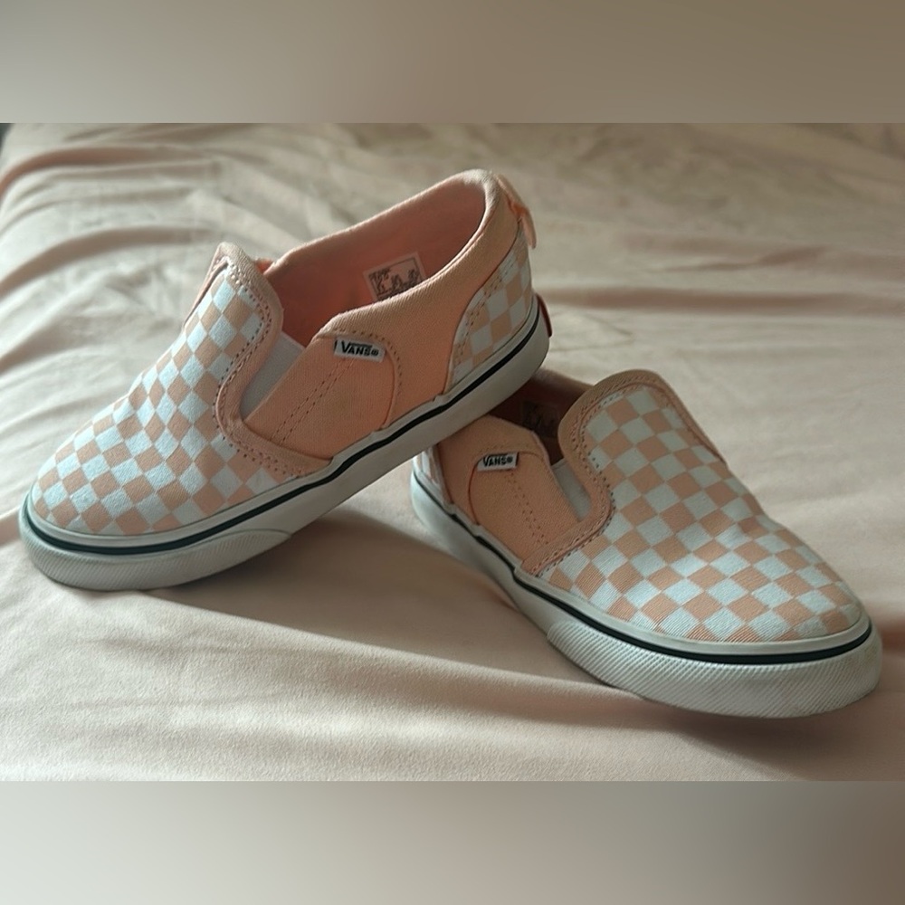 Vans Asher Slip On Checkerboard Skateboard Sneakers Toddler 10 Peach/White
